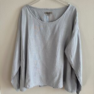 Flax Linen Long Sleeve Tunic Sz L Lagenlook Coastal Grandma Pastel